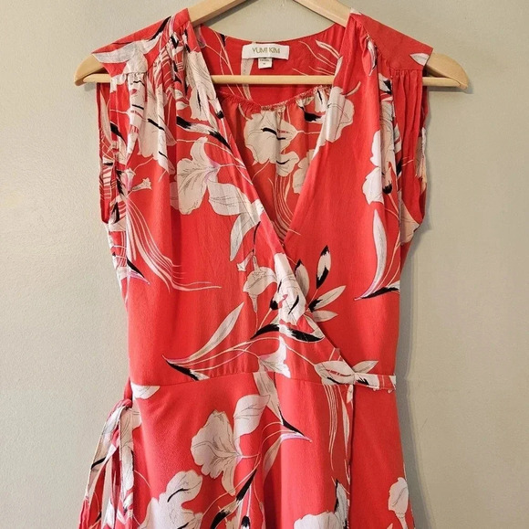 Yumi Kim Soho Mixer Wrap Casual Floral Silk Bay Breeze Red Mini Dress Size Small - Picture 6 of 16